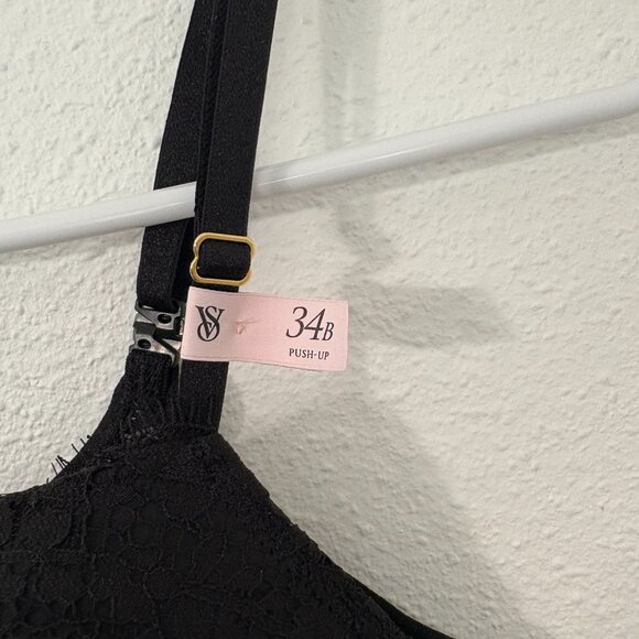Victoria's Secret Black Lace Push-Up Bra Underwire New Size 34B - Picture 4 of 8